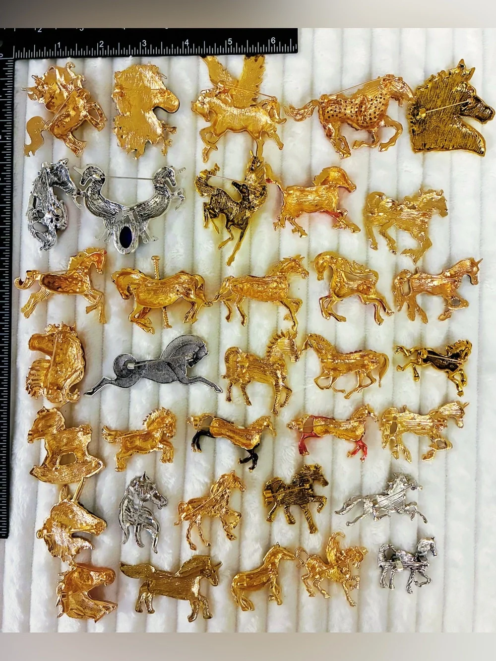 Lot of 35 Horse Pegasus Unicorn Brooches Rhinestone Enamel Animal Pins